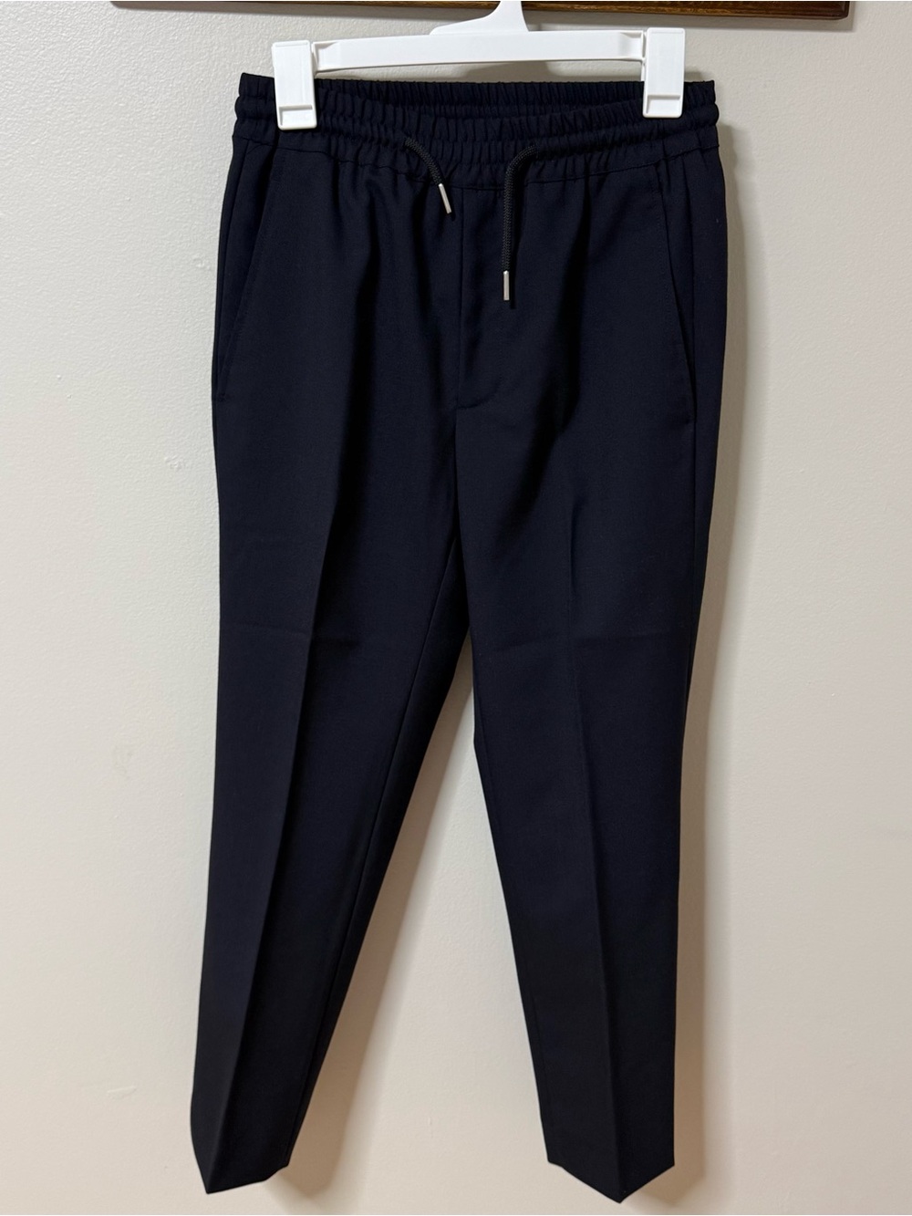 Sandro Paris Drawstring Pull On Trousers Navy Straight Leg Minimalist Chic 38
